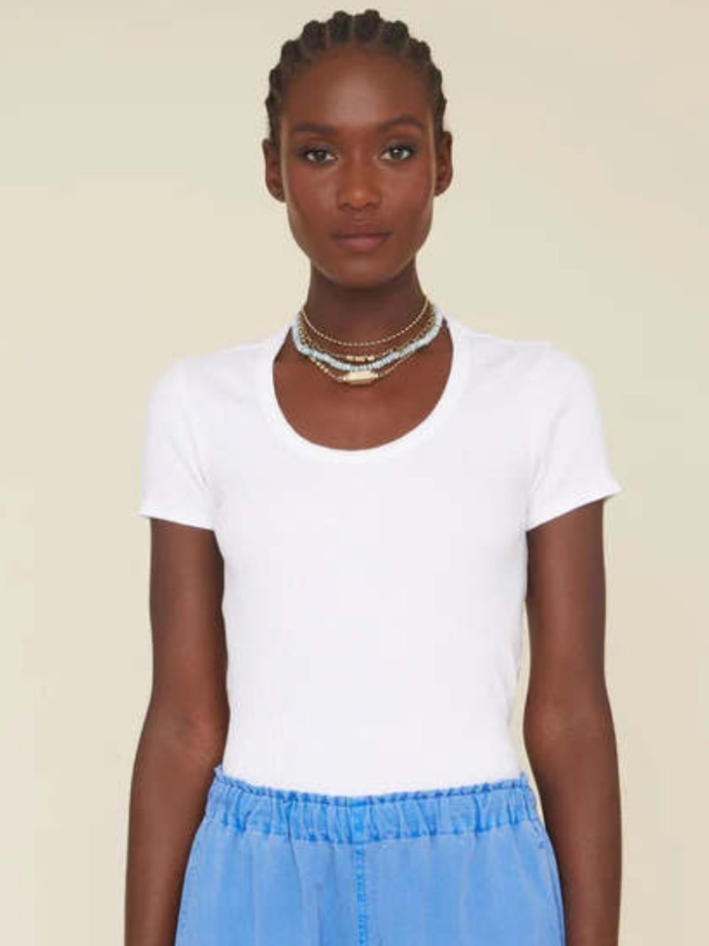 XiRENA Beige Ribbed Cotton & Spandex Short Sleeve Otis T Shirt Top Sz. M